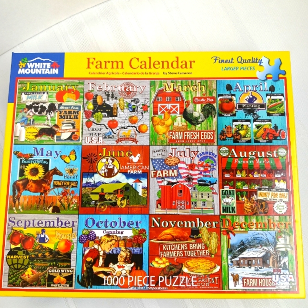 White Mountain Puzzle Farm Calendar 1000 Pieces Complete